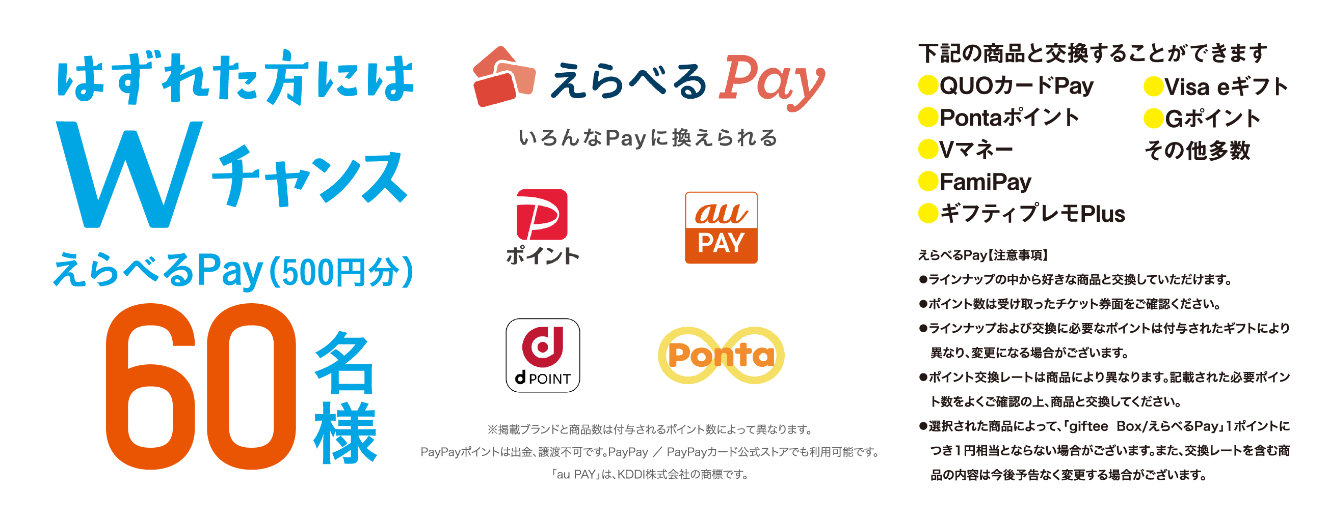 はずれた方にはWチャンスえらべるPay (500円分)